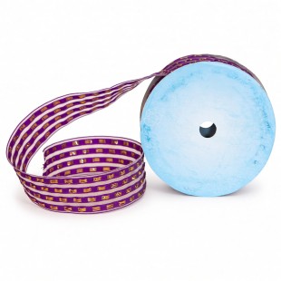 Rolă plasă poliester mov cu dungi și inserții aurii 4 cm × 10 m pentru flori